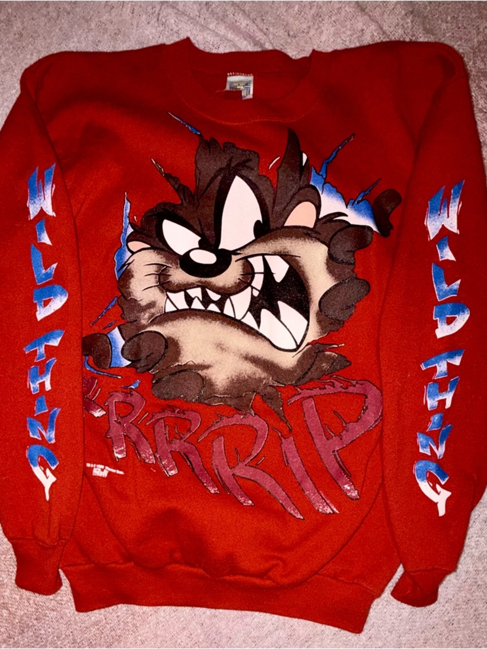 Vintage 1996 Warner Bros Taz Wild Thing Crewneck Sweatshirt Large Freeze 90s